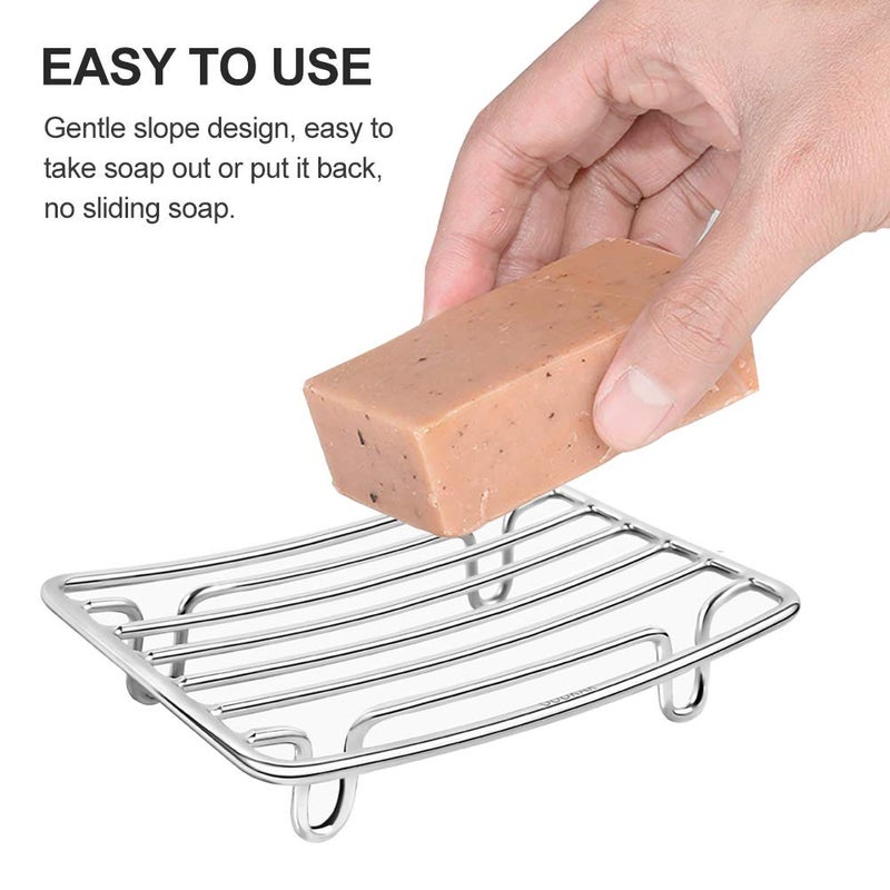 GUUKAR Soap Dish, Stainless Steel Bar Soap Holder for Shower, Self Draining Stand Soap Saver for Bathroom, Kicthen Sink and Countertop, Chrome 1-Pack - Image 4